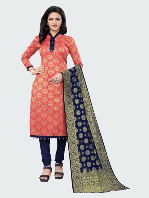 

MORLY Women Red & Blue Dupion Silk Unstitched Dress Material