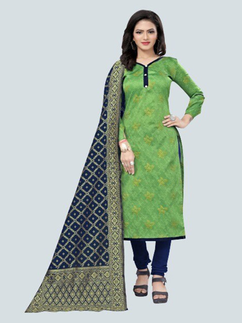 

MORLY Sea Green & Gold-Toned Dupion Silk Unstitched Dress Material