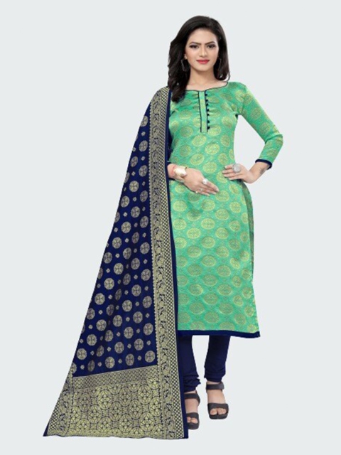 

MORLY Sea Green & Blue Dupion Silk Unstitched Dress Material