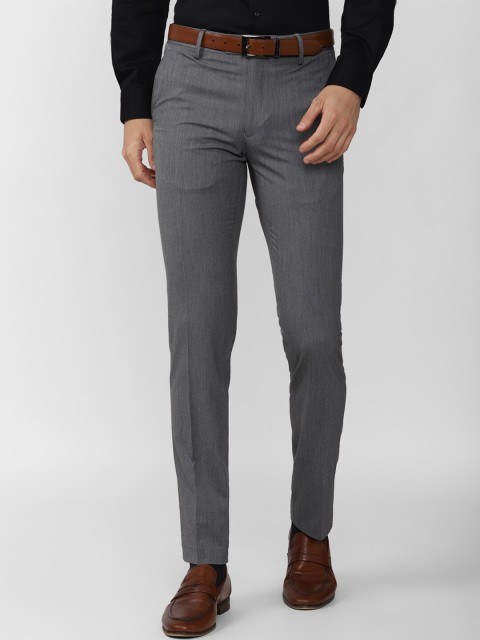 

Peter England Men Grey Textured Slim Fit Trousers