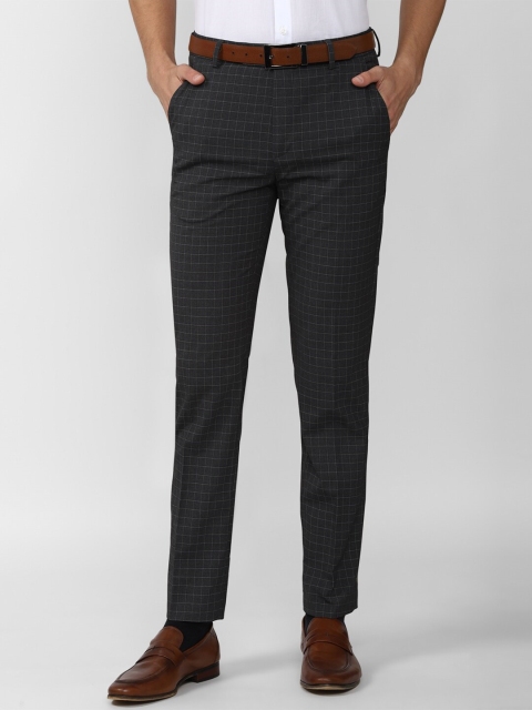 

Peter England Men Grey Checked Slim Fit Trousers