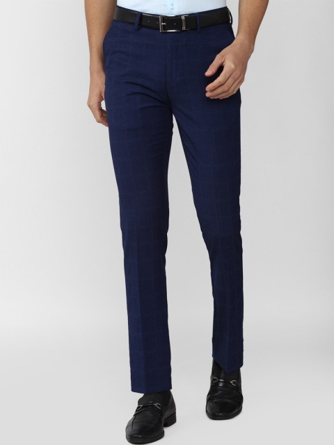 

Peter England Elite Men Navy Blue Checked Slim Fit Trousers