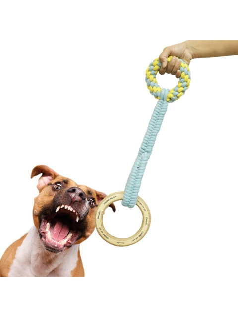 

Pawsindia Blue & Yellow Wooden Ring Rope Pet Toy