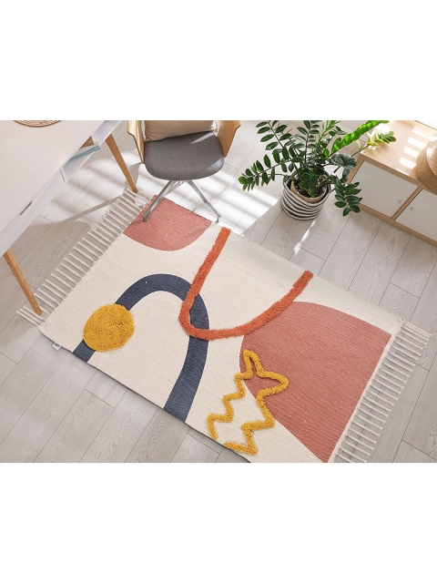 

URBAN SPACE Yellow & Cream Coloured Printed Hand Tufted Carpets