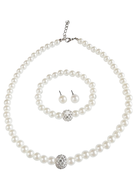 

ANNA CREATIONS White Pearls Studded & Beaded Jewellery Set