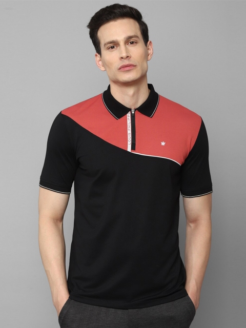 

Louis Philippe Men Black & Coral Colourblocked Polo Collar T-shirt