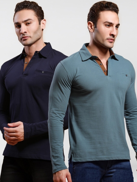 

Dream of Glory Inc Men Blue And Grey 2 Polo Collar T-shirt