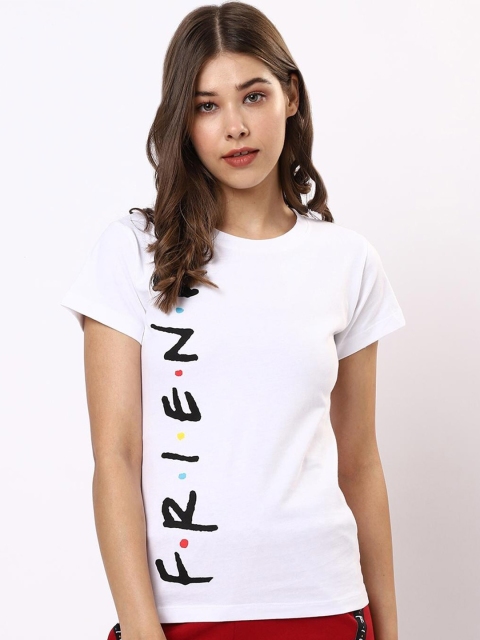 

Bewakoof Women White Typography Printed Pure Cotton T-shirt