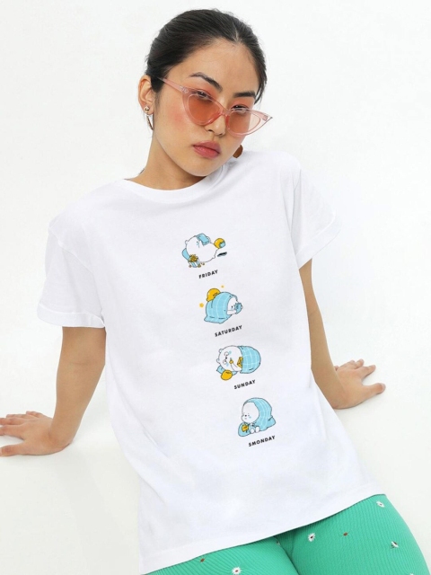 

Bewakoof Women White Printed Pure Cotton T-shirt