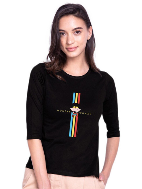 

Bewakoof Women Black Graphic Pure Cotton T-shirt