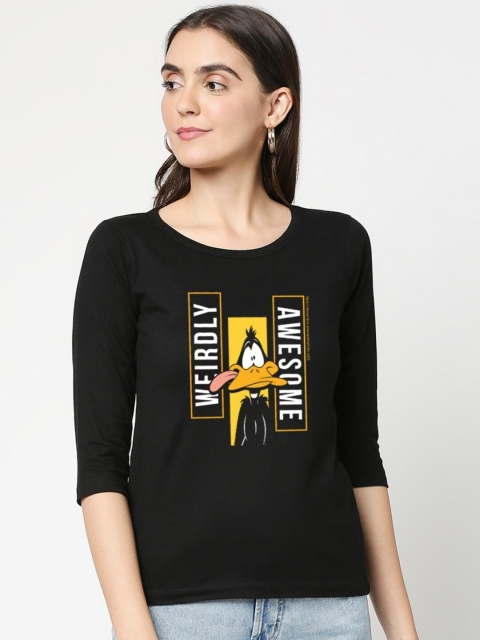 

Bewakoof Women Black Printed Pure Cotton Slim Fit T-shirt