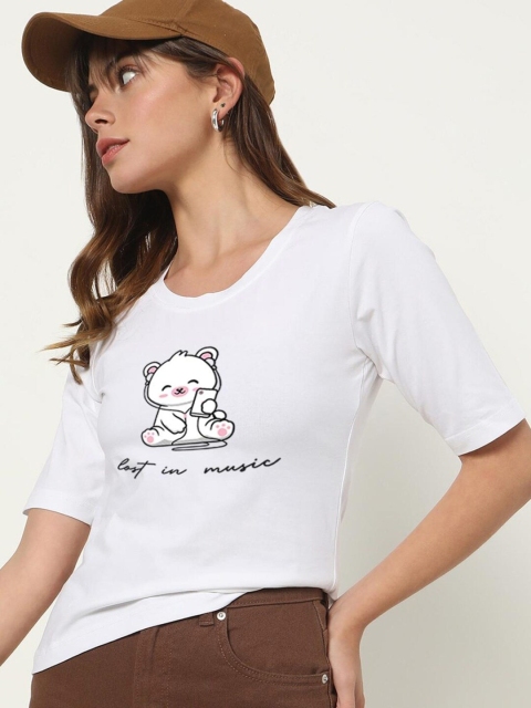 

Bewakoof Women White Printed Slim Fit Cotton T-shirt