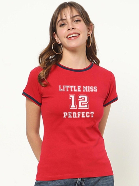 

Bewakoof Women Red Typography Printed Pure Cotton T-shirt