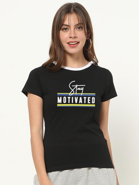 

Bewakoof Women Black Typography Printed Pure Cotton T-shirt