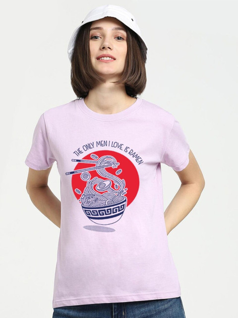 

Bewakoof Women Purple Printed Pure Cotton T-shirt