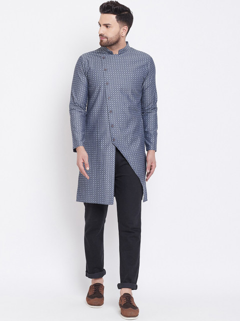 

Hypernation Men Blue & Grey Checked Kurta