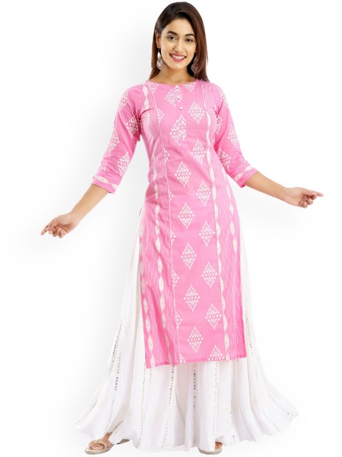 

PARCHHAI Women Pink Ethnic Motifs Pastels Khadi Kurta