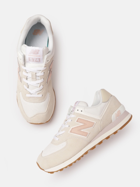 

New Balance Women White & Beige Colourblocked Suede Sneakers Excluding Trims