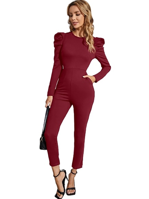 

SWEETPEL Maroon Solid Basic Jumpsuit