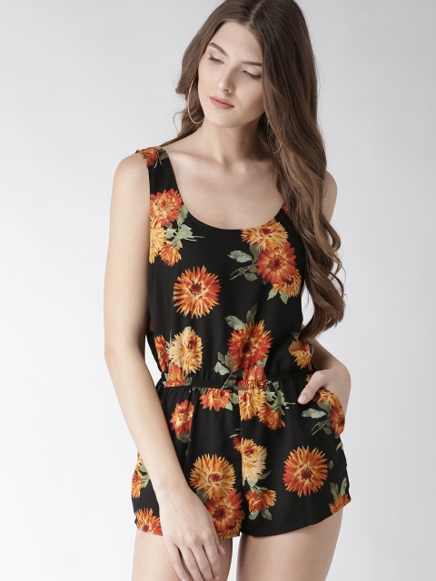 

FOREVER 21 Black & Orange Floral Print Playsuit