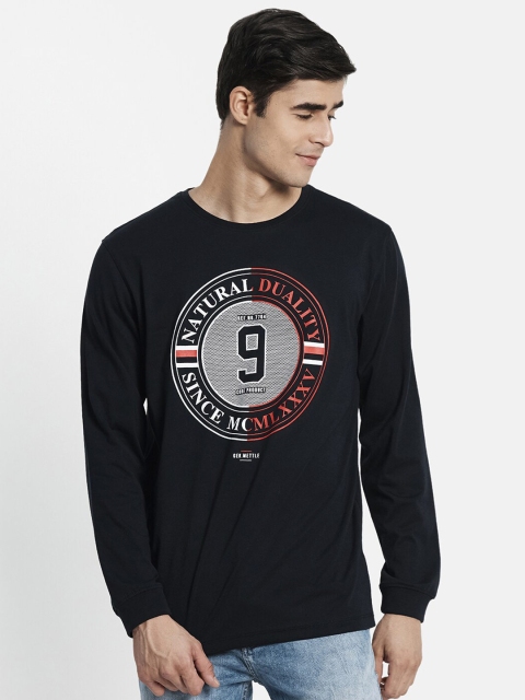 

METTLE Men Navy Blue Varsity Printed T-shirt