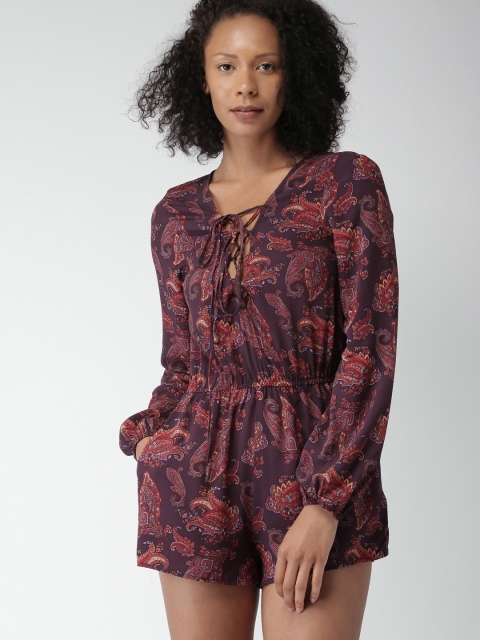 

FOREVER 21 Burgundy & Red Printed Playsuit