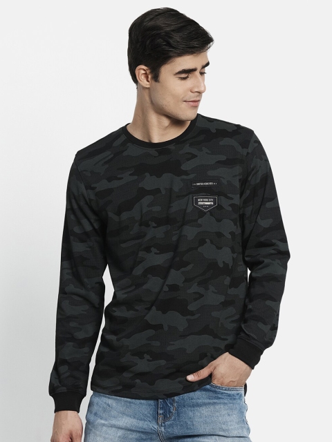

METTLE Men Black Camouflage Printed Long Sleeves T-shirt