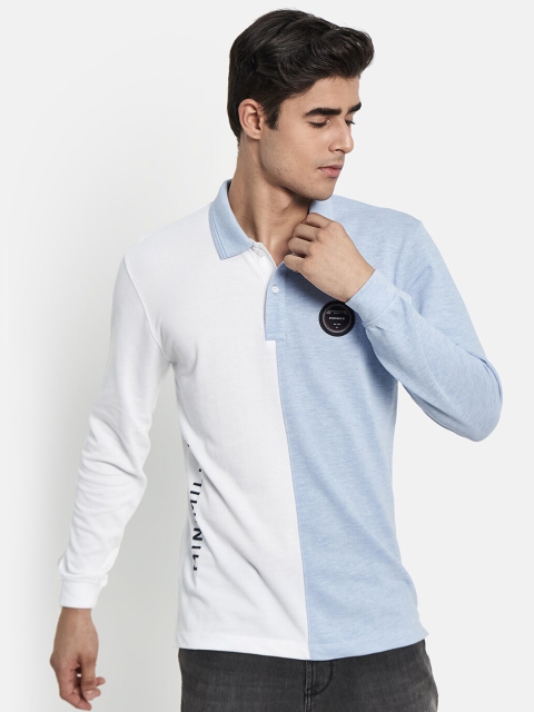 

METTLE Men Blue Polo Collar Long Sleeves T-shirt