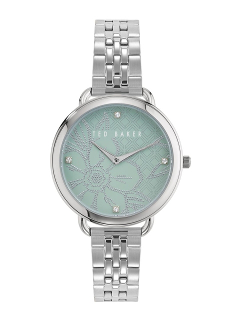 

Ted Baker Women Blue Printed Dial & Silver Toned Stainless Steel Bracelet Style Straps Analogue Watch