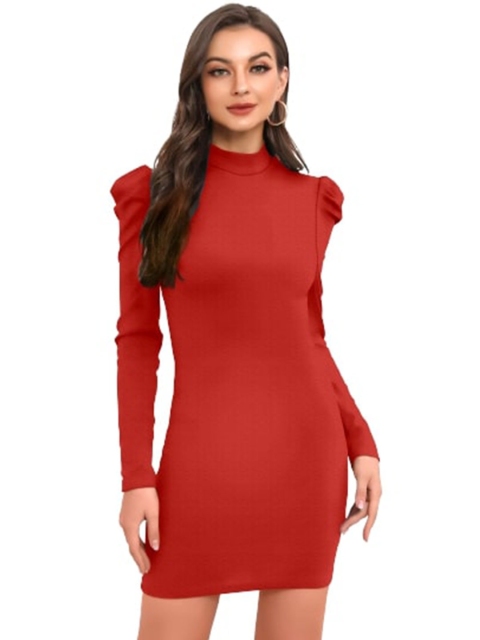 

SWEETPEL Women Red Power Shoulder Bodycon Dress