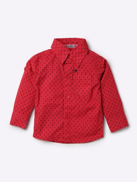 

612League Boys Red Classic Printed Cotton Casual Shirt