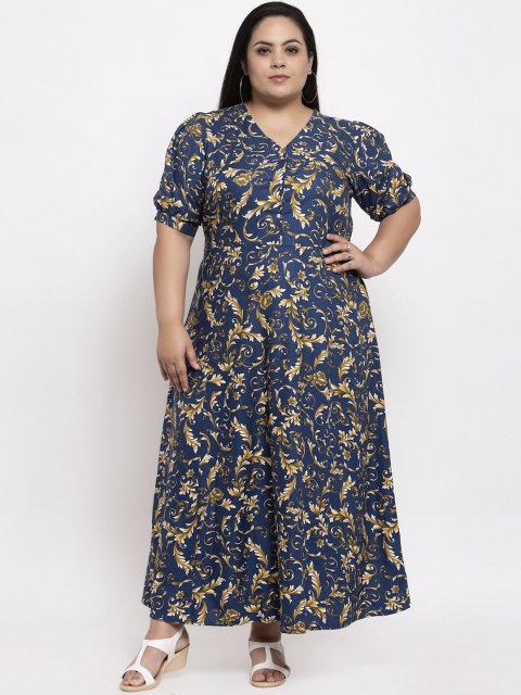 

plusS Plus Size Women Blue Floral Printed Dress