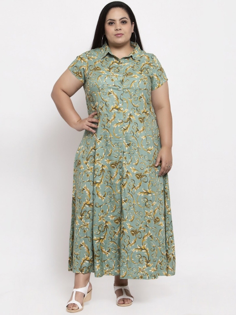 

plusS Women Sea Green Floral Printed Anarkali Kurta