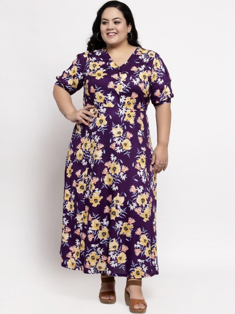 

plusS Women Purple Floral Printed Flared Sleeves Kurta