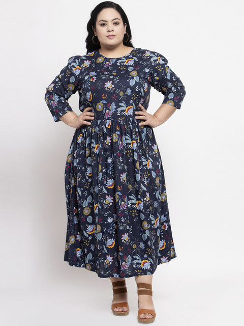 

plusS Navy Blue & Yellow Floral Maxi Dress