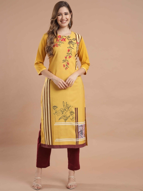 

KALINI Women Yellow Quirky Printed Crepe Kurta