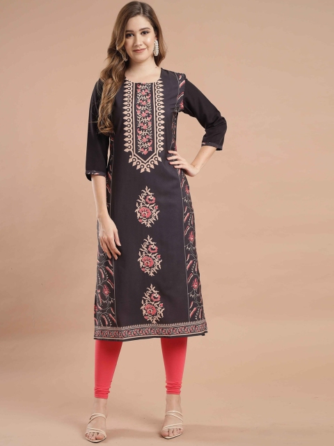 

KALINI Women Black Printed Crepe Kurta
