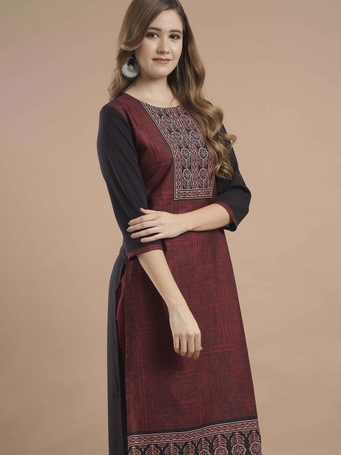 

KALINI Women Black & Maroon Floral Digital Printed Crepe Kurta