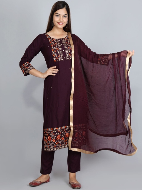 

Ziva Fashion Women Purple Ethnic Motifs Yoke Design Kurti with Salwar & Dupatta