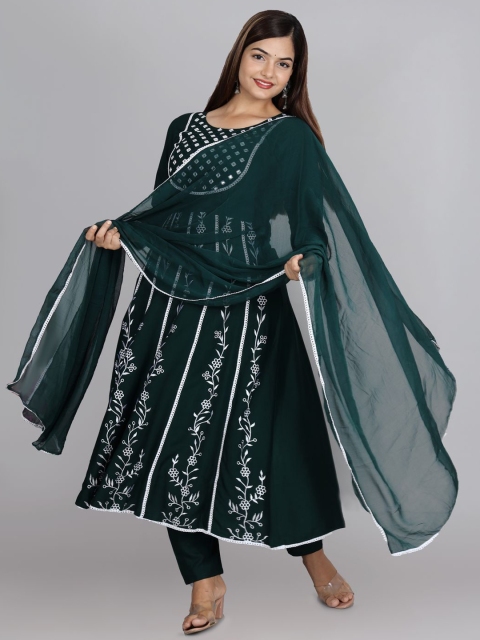 

Ziva Fashion Women Green Embroidered Layered Kurta with Trousers