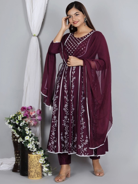 

Ziva Fashion Women Purple Floral Printed Kurta with Trousers & With Dupatta