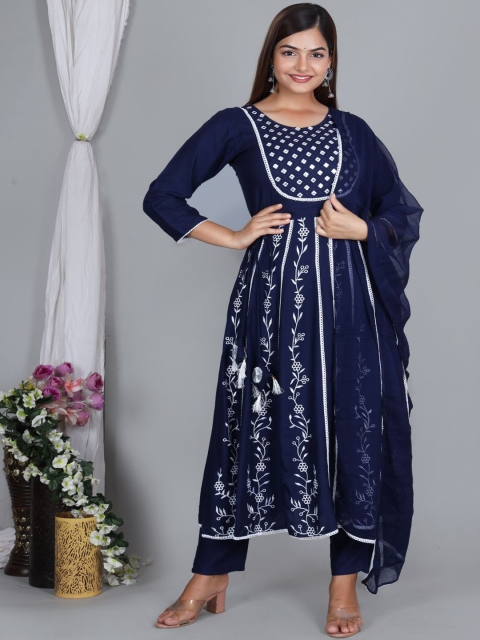 

Ziva Fashion Women Blue Yoke Design High Slit Kurti with Trousers & With Dupatta
