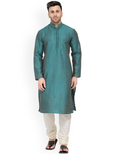 

Chitwan Mohan Men Blue & White Self-Design Kurta with Pyjamas