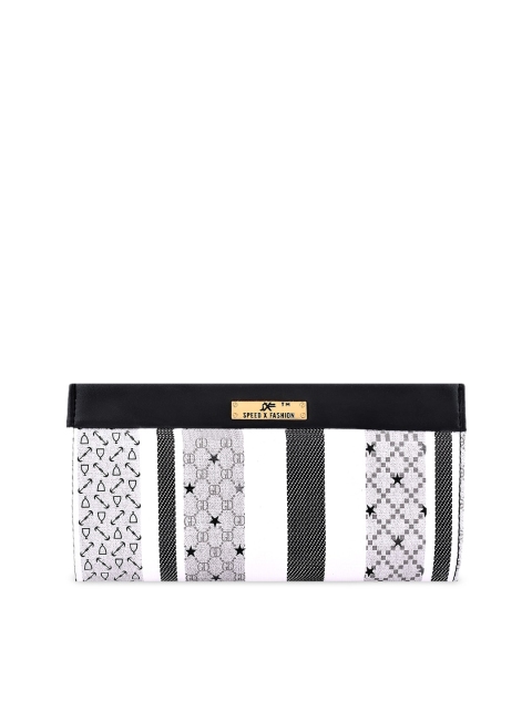 

SXF SPEED X FASHION Women Black & White Printed Textured & Checked Clutch