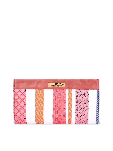 

SXF SPEED X FASHION Pink & White Printed Textured & Checked Clutch