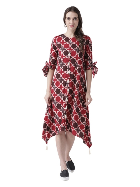 

DODO & MOA Women Maroon Floral Crepe A-Line Midi Dress