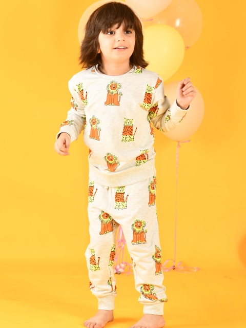 

Anthrilo Boys Off White Printed T-shirt with Pyjamas
