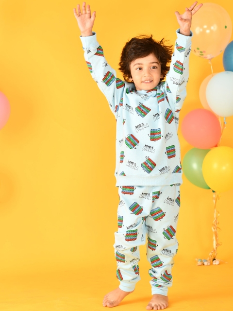 

Anthrilo Boys Blue Printed T-shirt with Pyjamas
