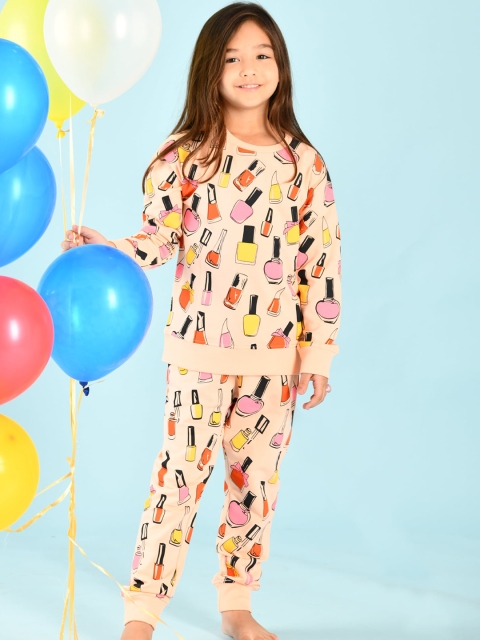 

Anthrilo Girls Peach-Coloured Printed T-shirt with Pyjamas