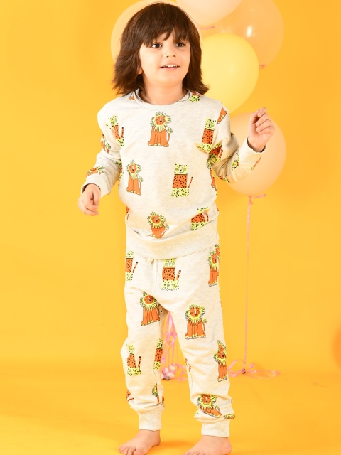 

Anthrilo Boys Off White Printed Pure cotton T-shirt with Pyjamas